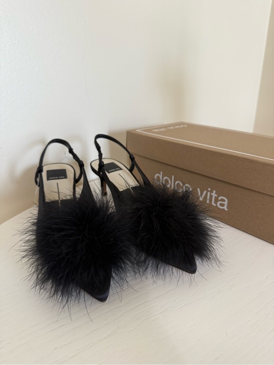 Dolce Vita Shoes - Dolce Vita Black Marabou Pointed Slingback Heels Size 7 NWT